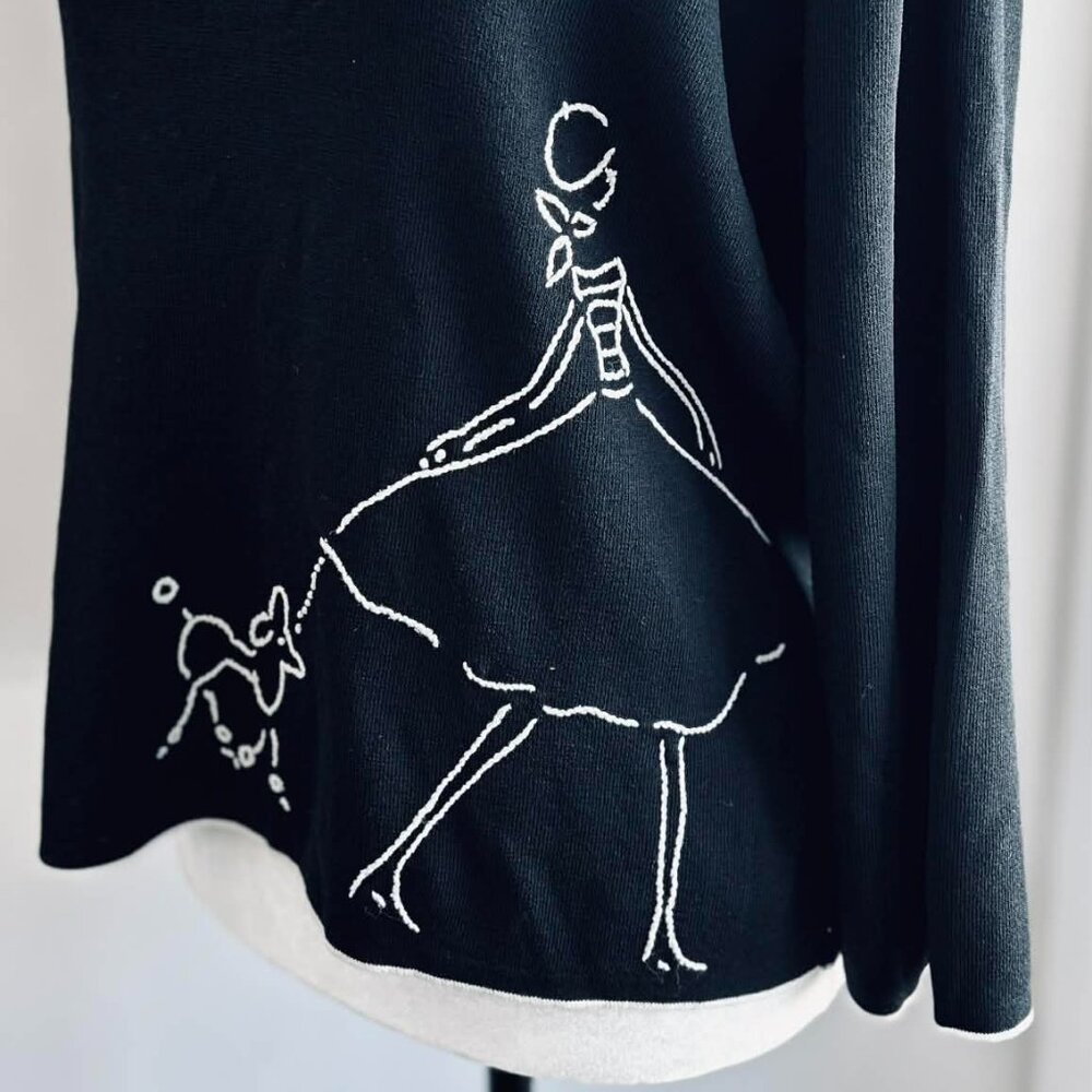 Vintage David Brooks Girl & Poodle Embroidered Black Knit Sweater – US XL